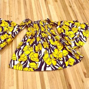 Blue and yellow dress large arms